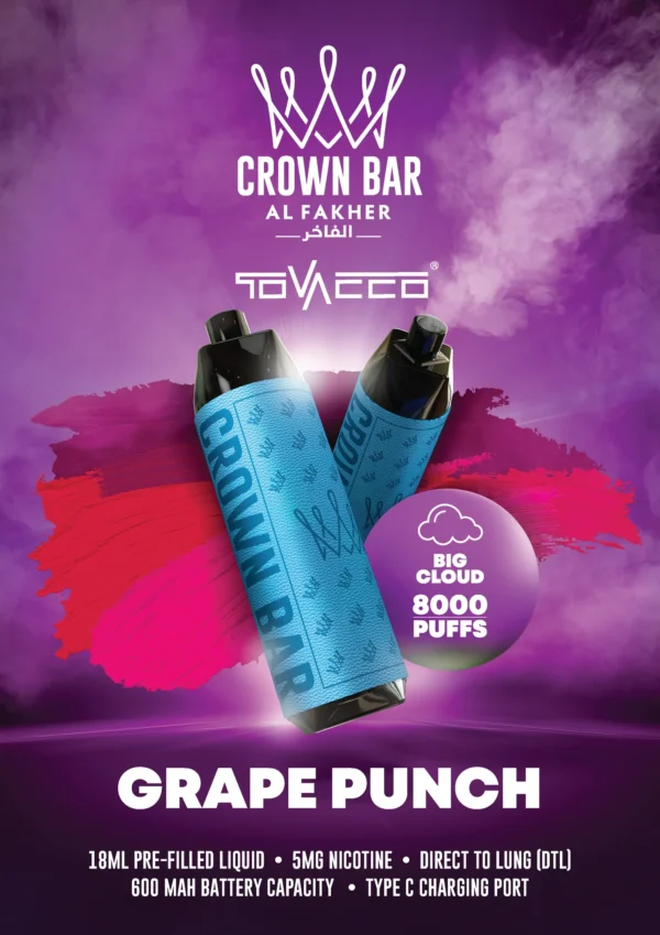 Al Fakher Vape Crown Bar Big Cloud 8000 Puffs 5% Nikotiini Kertakäyttöinen Vape Tukkumyynti - Euroopan varastovarasto - RiftVape - 3