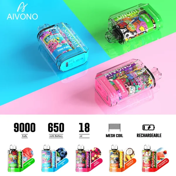 AIVONO AIM XXL 9000 Puffs 0% 2% 3% 5% Caneta Vapes descartáveis ​​recarregáveis ​​com baixo teor de nicotina em massa Compre no atacado - RiftVape - 11