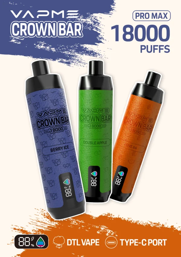 Vapme Crown Bar 18000 PRO MAX 2% 5% Nicotine 18000 затяжок Акумуляторні одноразові вейпи оптом купити оптом - RiftVape - 1