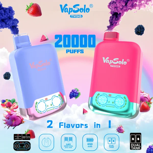 VapSolo Twins 20000 Puffs 2% 5% Madala nikotiinisisaldusega laetav ühekordselt kasutatav Vapes Pen hulgimüük - RiftVape - 1