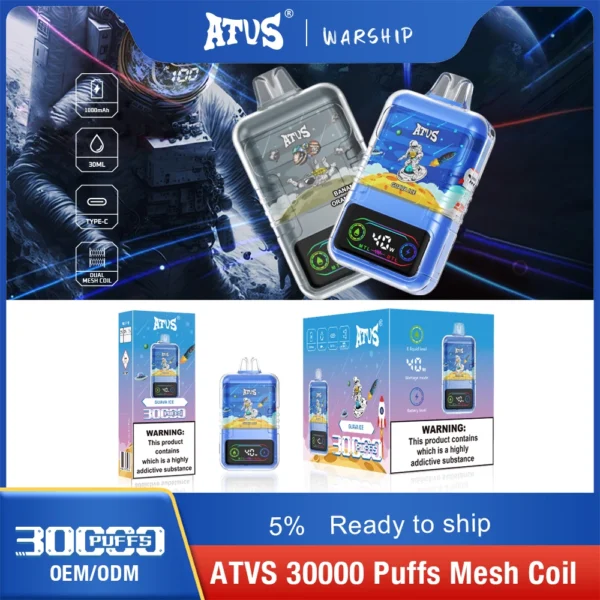 ATVS 30000 Puffs Dual Mesh 5% Low Nikotine Ladattava kertakäyttöinen Vapes Pen Bulk Tukkumyynti - RiftVape - 8