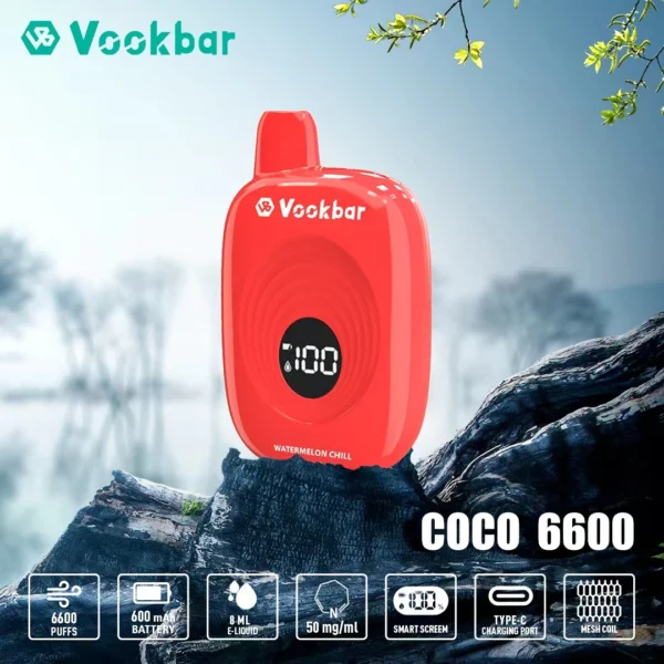 Vookbar Coco 6600 Puffs Cyfrowy inteligentny ekran 3% Niskonikotynowy akumulatorowy jednorazowy długopis Vapes Kup hurtowo - RiftVape - 8