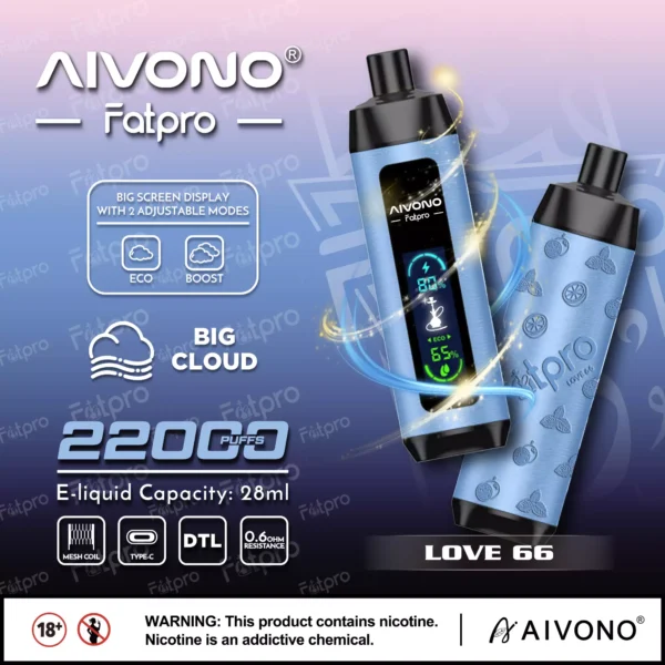AIVONO Fatpro 22000 Puffs vattenpipa Digital skärm 0% 2% 3% 5% Låg nikotinhalt Uppladdningsbara engångsvapes Penna Bulk Köp Partihandel - RiftVape - 4