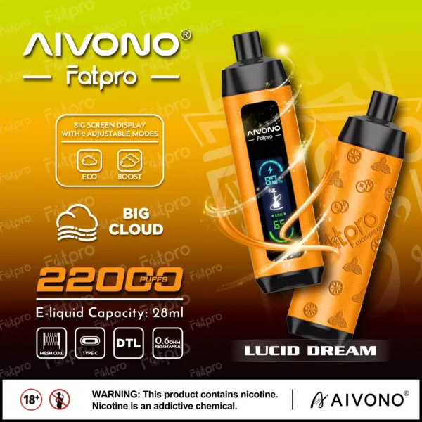 AIVONO Fatpro 22000 Puffs vattenpipa Digital Skärm 0% 2% 3% 5% Låg nikotinhalt Uppladdningsbara engångsvapes Penna Bulk Köp Partihandel - RiftVape - 5