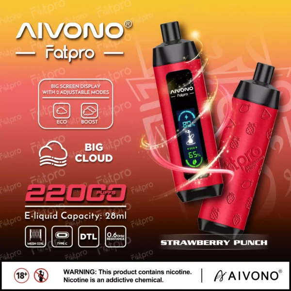 AIVONO Fatpro 22000 Puffs vattenpipa Digital skärm 0% 2% 3% 5% Låg nikotinhalt Uppladdningsbara disponibla vapes Penna Bulk Köp grossist - RiftVape - 6