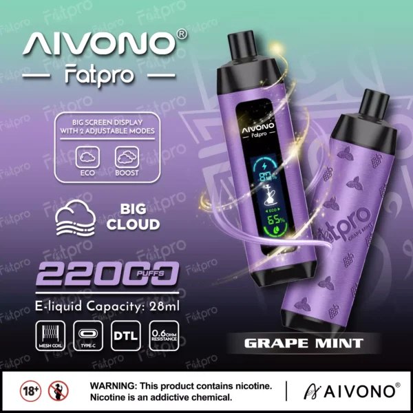 AIVONO Fatpro 22000 Puffs vattenpipa Digital Skärm 0% 2% 3% 5% Låg nikotinhalt Uppladdningsbara disponibla Vapes Penna Bulk Köp Partihandel - RiftVape - 8