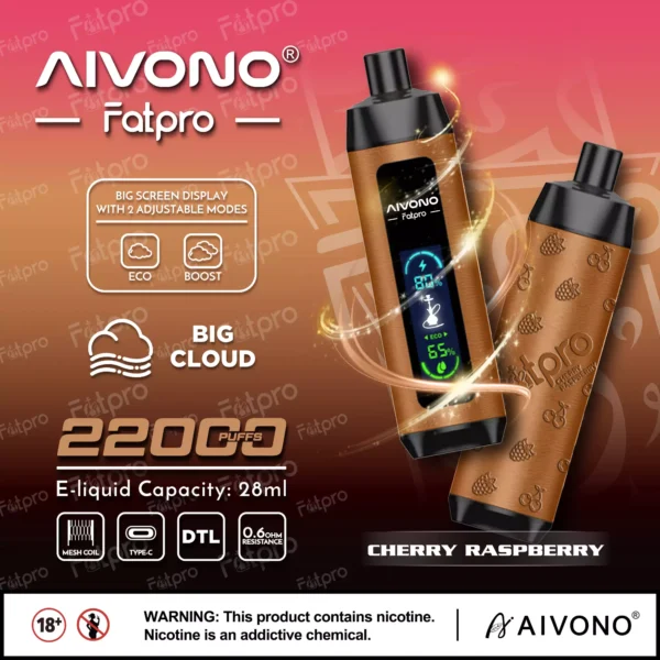 AIVONO Fatpro 22000 Puffs vattenpipa Digital Skärm 0% 2% 3% 5% Låg nikotinhalt Uppladdningsbara engångsvapes Penna Bulk Köp Partihandel - RiftVape - 2